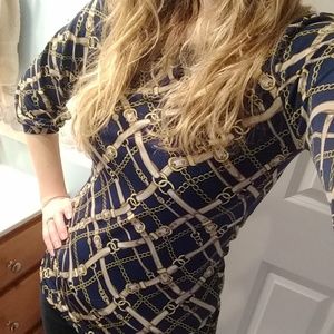 Ann Taylor Top Size XS Navy Gold Belts/Chains